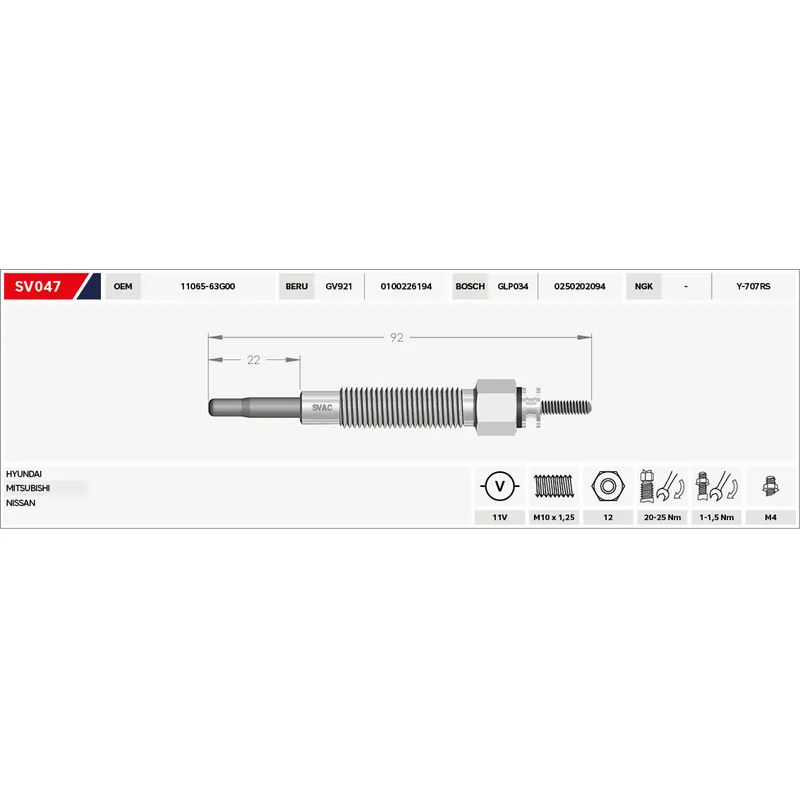 KIZDIRMA BUJİSİ (ISITMA) L-300 99-08 / L-200 / H-100 / PICKUP TD-25 / TD-27 / BMC 11V.