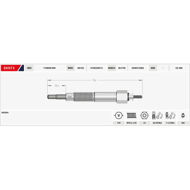 KIZDIRMA BUJİSİ (ISITMA) ALMERA I 2.0 D / PRIMERA 2.0 D-TD / SUNNY III 2.0 D 11V