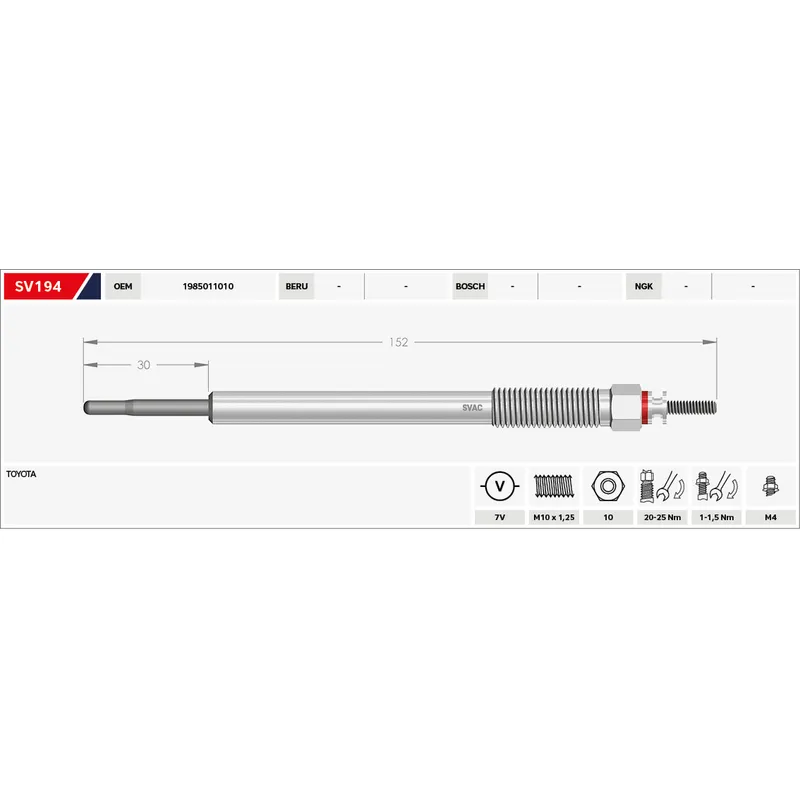 KIZDIRMA BUJİSİ (ISITMA) HILUX VIII 2.4 D - 2.8 D / LAND CRUISER PRADO 2.8 D-4D 7V