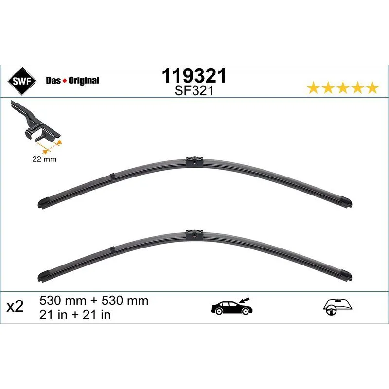 SİLECEK SÜPÜRGESİ TAKIM PASSAT 02-05 / SUPERB 02-05 ÇİFT DELİK 21+21 A925S (530mm+530mm)