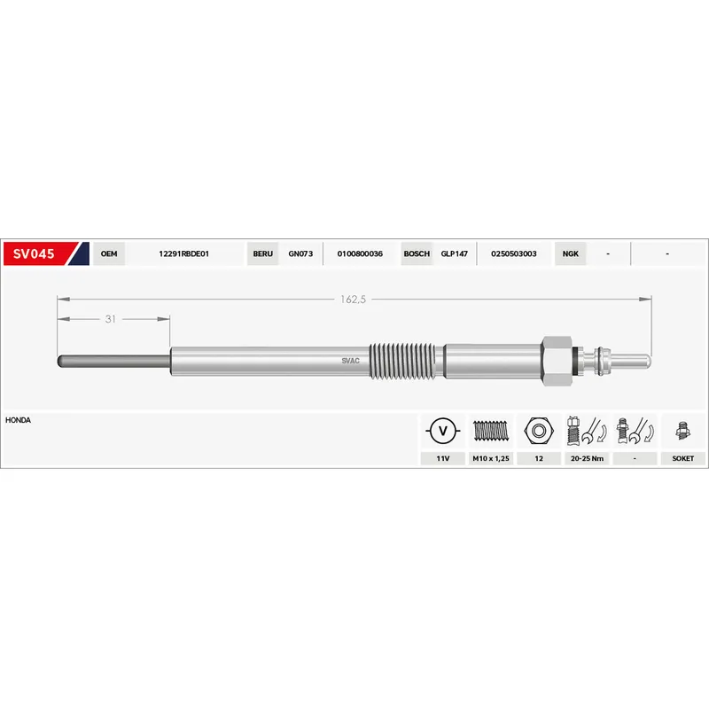 KIZDIRMA BUJİSİ (ISITMA) ACCORD 2.2 CTDI / CR-V 11V