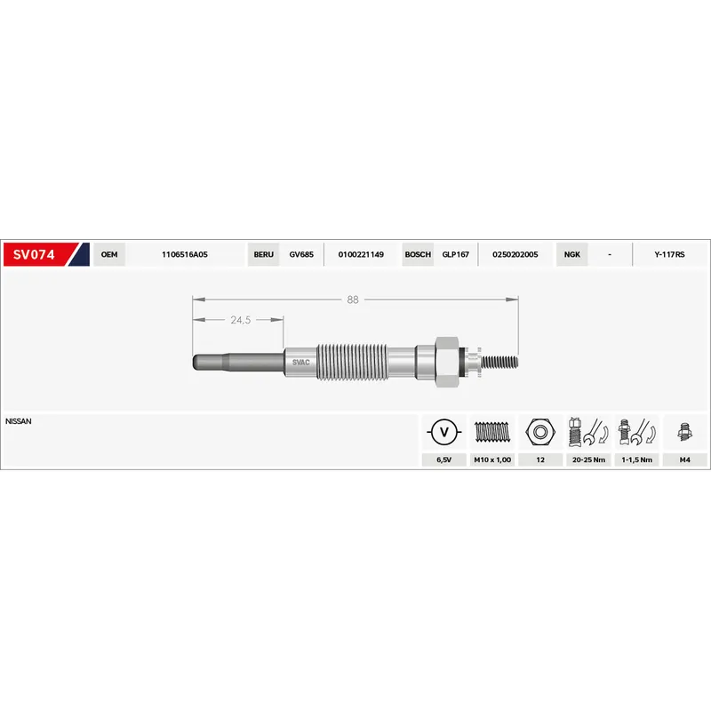 KIZDIRMA BUJİSİ (ISITMA) SUNNY I 1.7 D / CHERRY III 1.7 D 6.5V