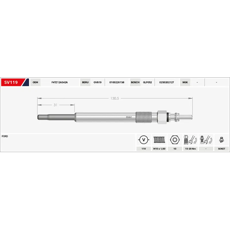 KIZDIRMA BUJİSİ (ISITMA) FORD USA F-250 7.3 D / F-350 7.3 D / F-450 7.3 D / F-550 7.3 D / IHC 7.3 D 11V