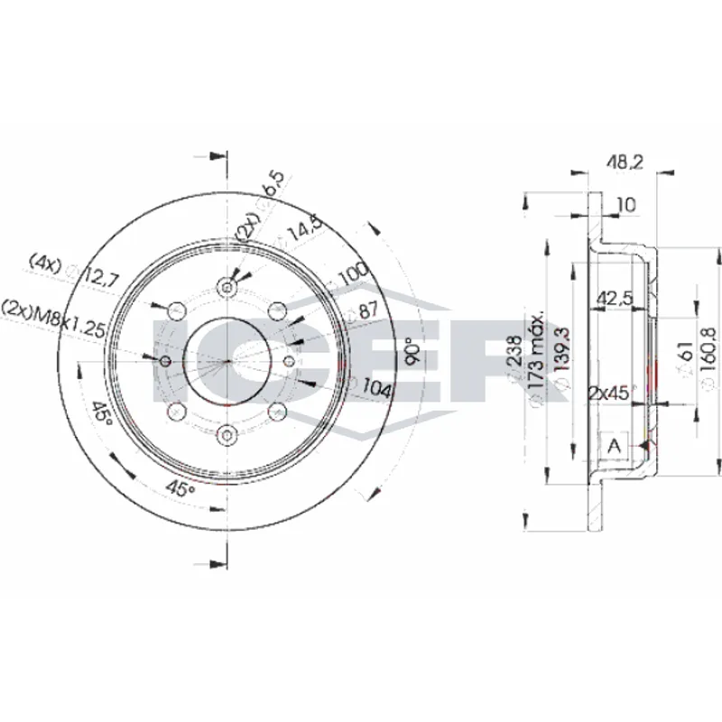 FREN DİSKİ CIVIC 92-01 / PRELUDE 92-98 / ROVER 95-00 / ARKA DÜZ 239-4