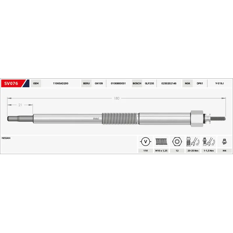 KIZDIRMA BUJİSİ (ISITMA) ALMERA / PRIMERA / SKYSTAR / NAVARA / YD25 11V.
