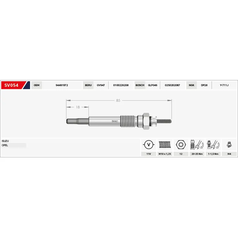 KIZDIRMA BUJİSİ (ISITMA) ASTRA / CORSA / KADETT 1.7 TD / GEMINI MIDI 2.0 11V