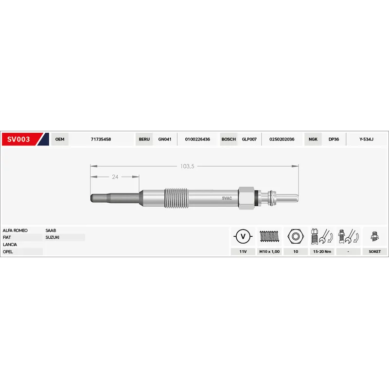 KIZDIRMA BUJİSİ (ISITMA) MAREA / DOBLO 1.9 JTD / OPEL VECTRA / ASTRA 1.9 JTD 11V.