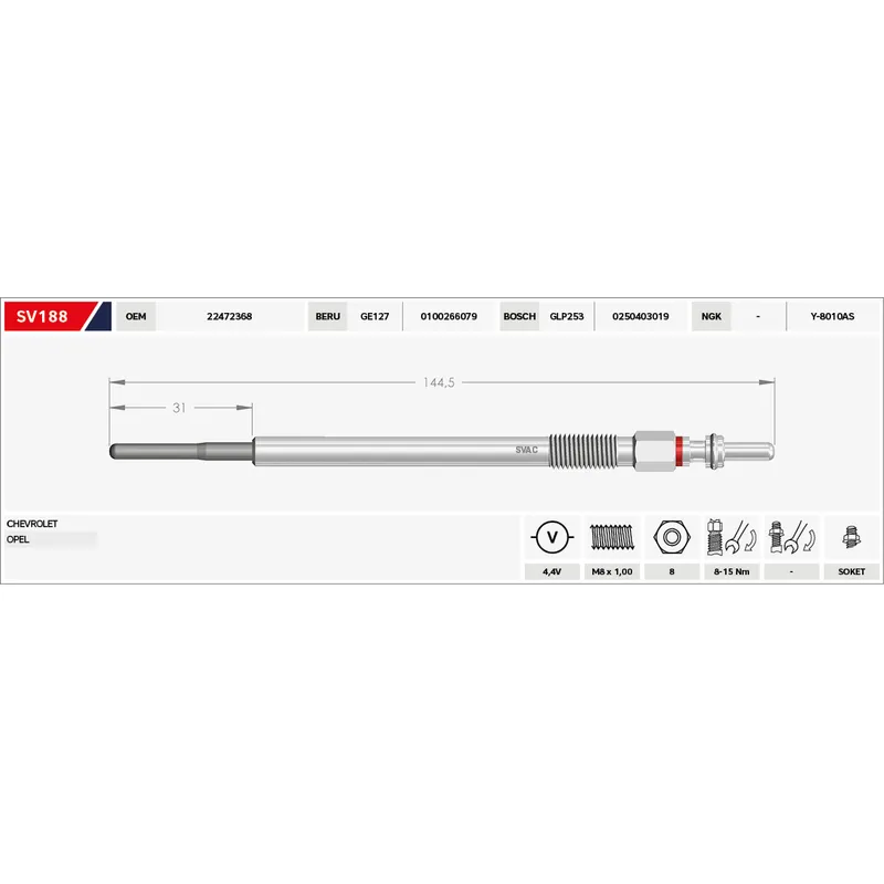 KIZDIRMA BUJİSİ (ISITMA) CAPTIVA 2.0 D-2.2 D / ANTARA 2.0 D-2.2 D / CRUZE 2.0 CDI 4.4V
