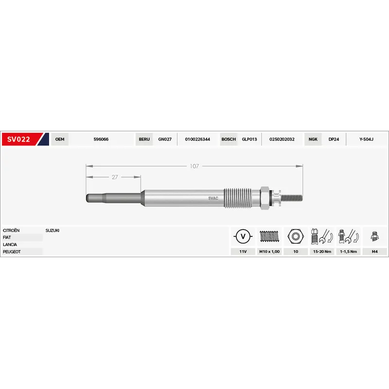 KIZDIRMA BUJİSİ (ISITMA) GRAND VITARA / PARTNER / BERLINGO / C4 / C5 2.0 HDI / 11V.