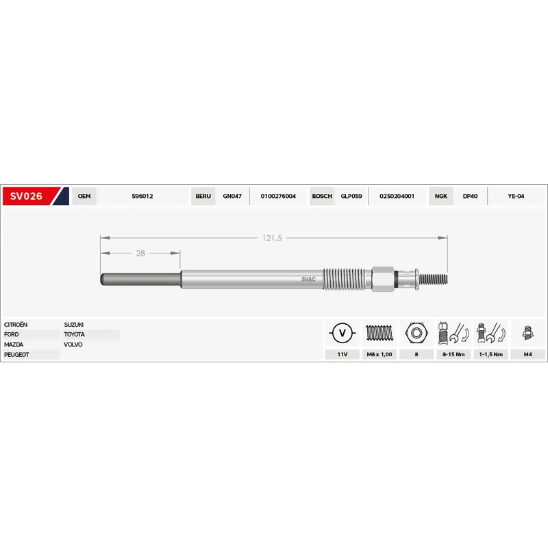 KIZDIRMA BUJİSİ (ISITMA) FOCUS / FIESTA / 206 1.4HDI - 1.6 HDI DV4TED-DV6TED 11V EURO4 VİDALI TİP