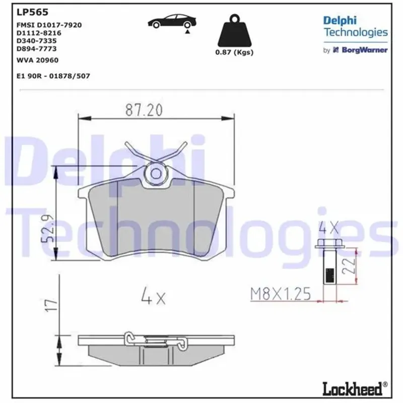 FREN BALATA CROSSLAND / CROSSLAND X / MEGANE II / 307 / C3 / C4 / GOLF4 / BORA 99-05 (KALINLIK 17mm) ARKA CİVATALI