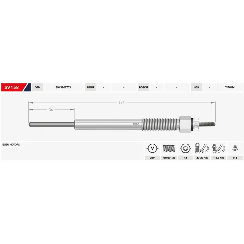KIZDIRMA BUJİSİ (ISITMA) NPR-75 4HK1 NOVO / NQR-86 EURO 3-4-5 23V.