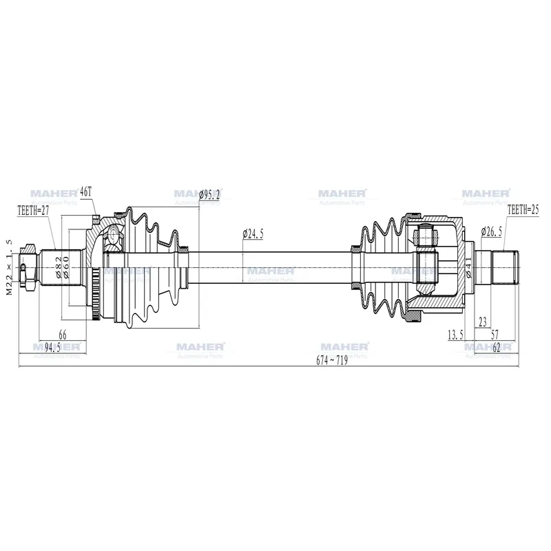 AKS KOMPLE ÖN I-30 07-11 / CEED 07-11 BENZİNLİ SOL ABSLİ 46 DİŞ 674mm