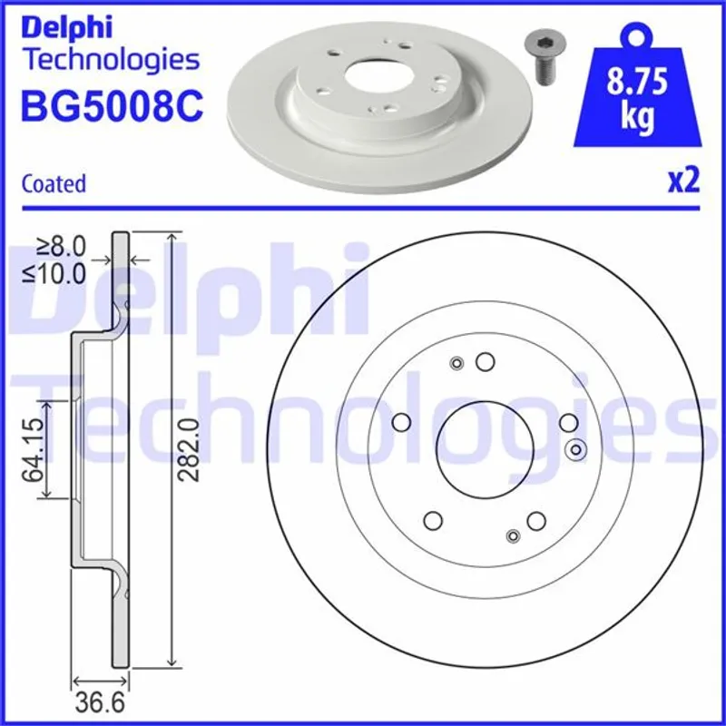 FREN DISKI CIVIC 16-21 FC5 1.5 TURBO RS / ARKA DÜZ 282-5 KAPLAMALI (SET)